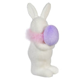 10" Flocked White Bunny Holding Purple Egg