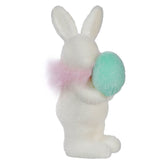 10" Flocked White Bunny Holding Teal Egg