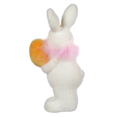 10" Flocked White Bunny Holding Yellow Egg