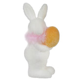 10" Flocked White Bunny Holding Yellow Egg