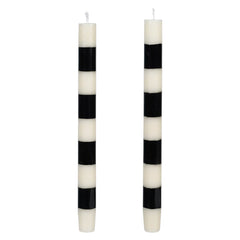 10" Ivory & Black Striped Unscented Taper Candles Box Set/2