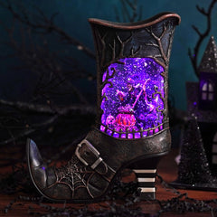 10" LED Lighted Spinning Water Globe Boot Featuring Witch Stirring Bubbling Cauldron