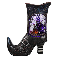 10" LED Lighted Spinning Water Globe Boot Featuring Witch Stirring Bubbling Cauldron