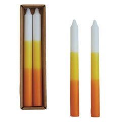 10" Unscented Candy Corn Taper Candles Boxed Set/2
