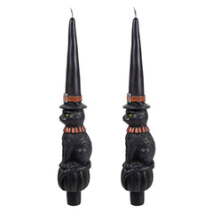 10" Unscented Cat With Witch Hat Shaped Taper Candles Box Set/2