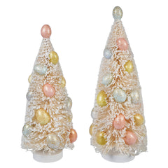 11" & 13" Cream Sugared Sisal Easter Egg Trees Set/2