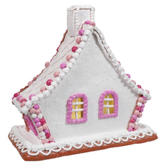 11" Lighted Pink & White Gingerbread House