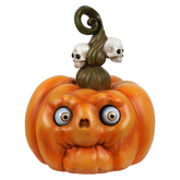12" Animated & Wailing Google Eyed Resin Pumpkin With Skull Stem