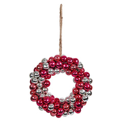 12" Red, Pink & Silver Finish Round Glass Ball Ornament Wreath