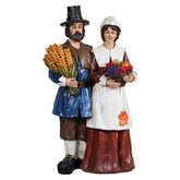 12" Resin Wood Carved Finish Harvest Pilgrim Couple