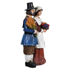 12" Resin Wood Carved Finish Harvest Pilgrim Couple