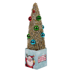 12" Retro Santa Gift Box With Ornamented Tree