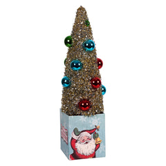 12" Retro Santa Gift Box With Ornamented Tree