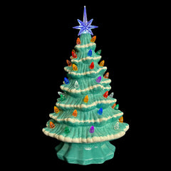 14.5" Large Lighted Blue Ceramic Christmas Tree