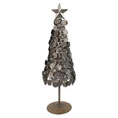 14" Antique Silver Finish Metal Flowers Christmas Tree With Star
