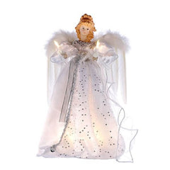 14" UL 10-Light Silver & White Angel Tree Topper