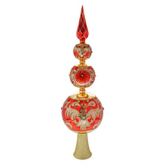 15.75" Bellissimo Glass Red & Gold Finial Tree Topper