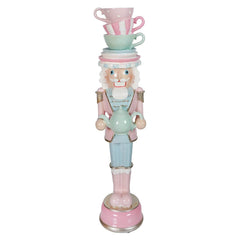 15.75" Pastel Resin Dessert Toy Soldier Balancing Teacups