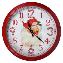 16.5" Jolly Santa & Candy Cane Metal & Glass Wall Clock
