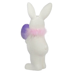 16" Flocked White Bunny Holding Purple Egg
