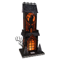 18" Lighted Black Cat Haunted Gothic House