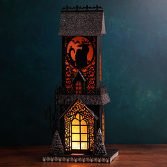 18" Lighted Black Cat Haunted Gothic House