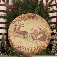 18" Metal Santa & Sleigh Sign
