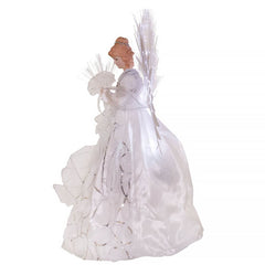 18" UL 70-Light Multicolored Fiber-Optic LED White & Silver Angel Tree Topper