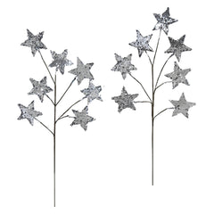 22" Silver Glitter Finish Paper Star Spray Set/2