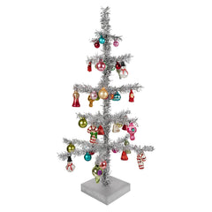 24" Christmas Memories Glass Ornamented Tinsel Tree
