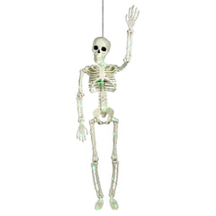 24" Green LED Lighted Halloween Hanging & Jointed Skeleton