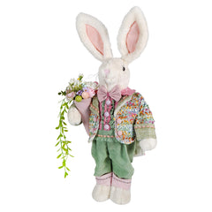 24" Mr. Easter Bunny With Pink Accents Holding Bouquet Of Flowers