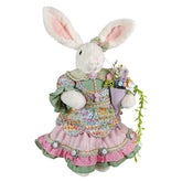24" Mrs. Easter Bunny With Pink Ruffled Skirt Holding Bouquet Of Flowers