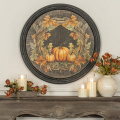 26" Large Round Framed Pumpkin Harvest Print