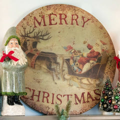28" Metal Santa & Sleigh Sign