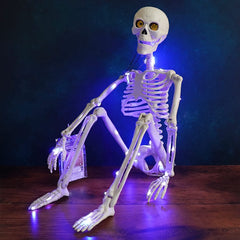 36" Purple Lighted Hanging Halloween Moving Eyes Skeleton With Timer