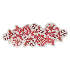38" Hand-Embroidered Slub Table Runner With Candy Canes & Ornaments
