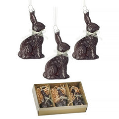 4" Glass Chocolate Bunny Ornaments Boxed Set/3