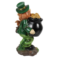 5" Resin Leprechaun Statue Carrying Pot Of Gold
