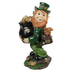 5" Resin Leprechaun Statue Carrying Pot Of Gold