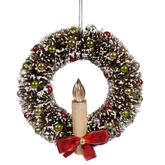 6.5" Bottle Brush Wreath With Candle