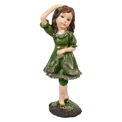 7" Clover Dress Irish Girl Statue With Gold Accents