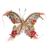 7" Floral Beaded & Glittered Pastel Clip-On Butterfly Ornament