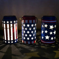 7" Solar Lighted Metal Americana Lanterns Set/3