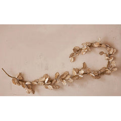 72" Gold & Ice Finish Fabric Leaf Garland With Beads & Glitter