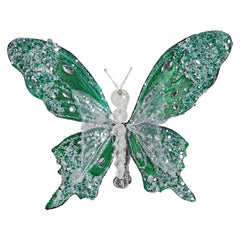 8" Jeweled & Glittered Green Butterfly Clip-On Ornament