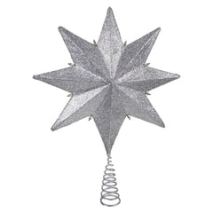 8-Point Glittered Silver & Gold Beaded Star Tree Topper