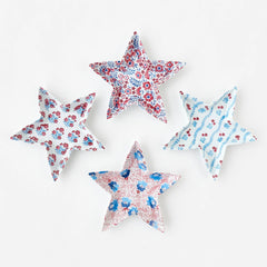8" Red, White & Blue Floral Design Star Melamine Plates Set/4