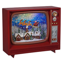 9.75" Santa Flying Over Town Musical Lighted Water Television