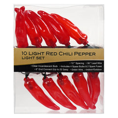 9' UL 10-Light Red Chili Pepper Connectible Light Set